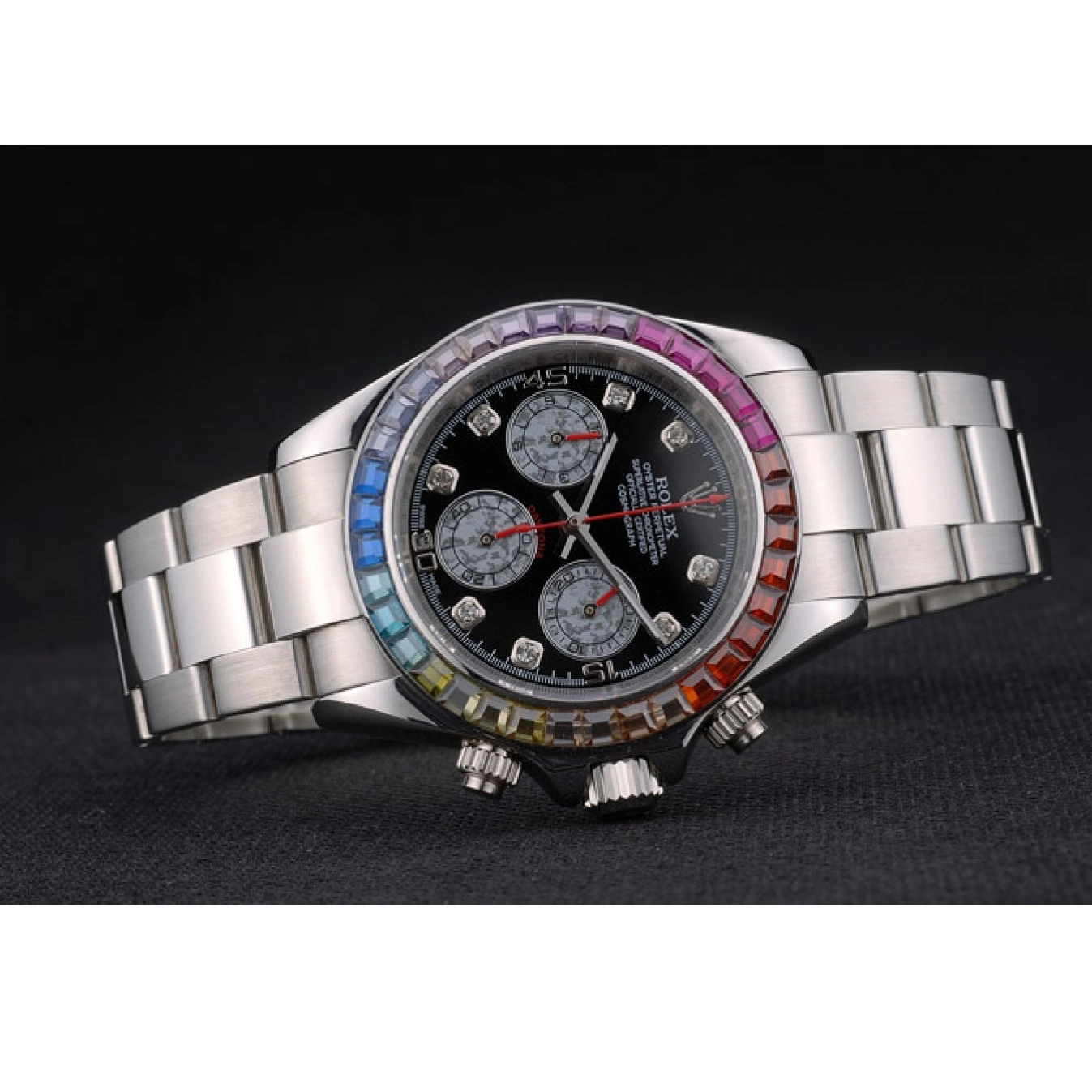 Aaa replica watch Strap Cosmograph Rainbow 80250 Black Bezel Daytona Steep Rolex Stainless Dial Crystals 0627